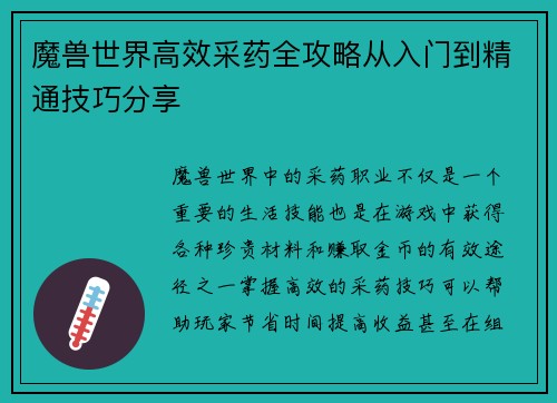 魔兽世界高效采药全攻略从入门到精通技巧分享